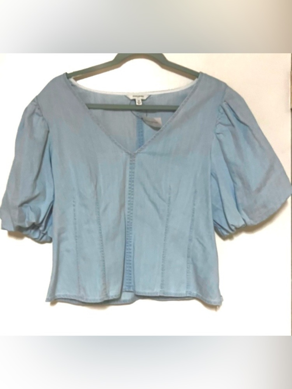 Banana Republic Light Blue V-Neck Puff Sleeve Cropped Blouse: Size 12